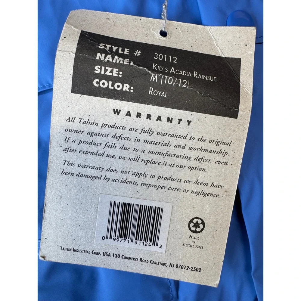 Vintage Pro Rainer Kids Acadia Rain Jacket Blue Hooded Deadstock Y2K M 10-12